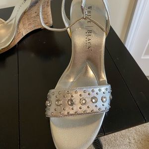 NEVER WORN! WhiteHouseBlackMarket studded wedges Silver w silver embellishments.